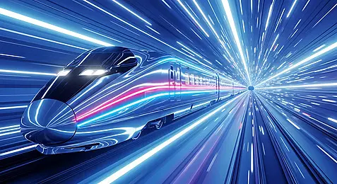 High-speed bullet train speeding past with motion blur effect