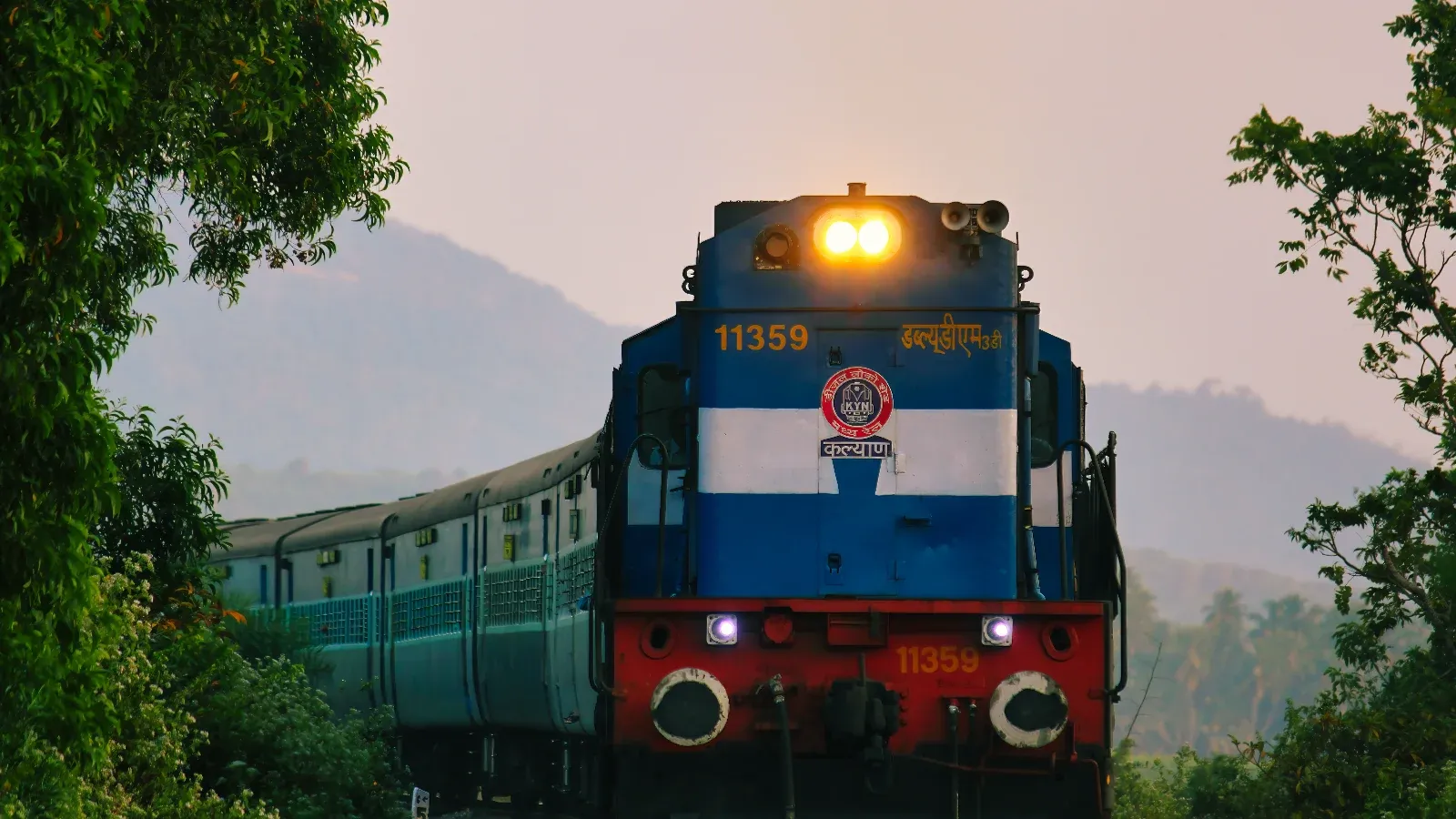 Indian Railway train at a station platform in India